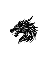 Fototapeta premium Black and white silhouette of a fierce dragon head illustration for logo design or tribal tattoo art