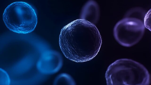 Microscopic Cells Glowing and Pulsating in a Dark, Fluid Environment, Creating a Mesmerizing Looping Animation.