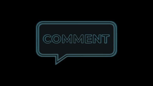 Digital speech bubble with glowing COMMENT text on dark tech background for social media feedback