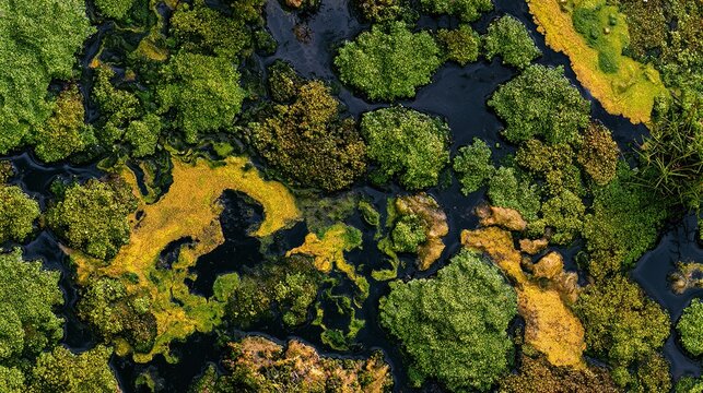 Vibrant Urban Wetland Abstract Aerial Pattern