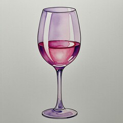 Naklejka premium Watercolor art of a wine glass filled with red wine. Smooth purple and pink hues create a gentle, elegant feel. This art is perfect for beverage ads, restaurant menus, or wine lover blogs.
