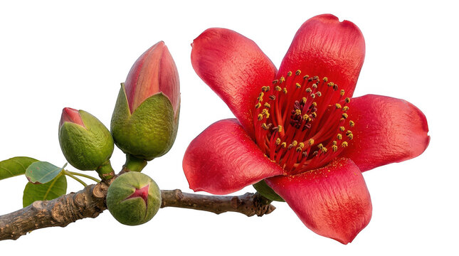 Red silk cotton flower isolated on transparent background