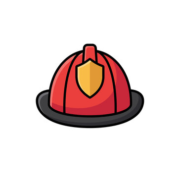 Red Firefighter Helmet Vector Icon with Shield Badge for Emergency Rescue Design