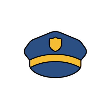 Blue Police Officer Hat Vector Icon with Gold Badge for Law Enforcement Design