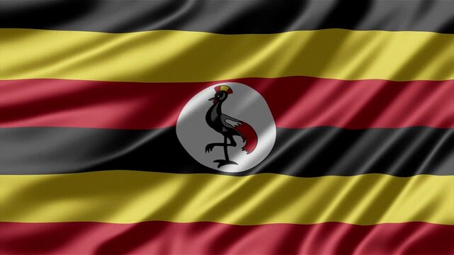  Uganda flag animation waving gracefully with vibrant colors and soft fabric textures in this high quality seamless motion video loop