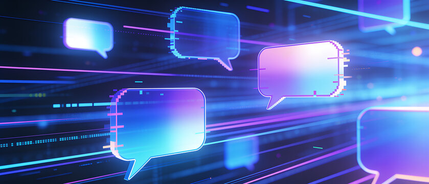 Online conversation technology concept with fast flowing messages and communication