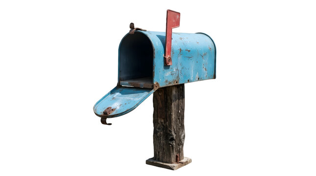Vintage blue rural mailbox isolated on transparent background