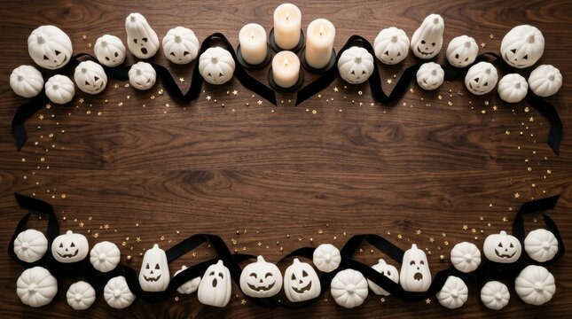 Skull and Skeleton Hands Border on Wooden Table