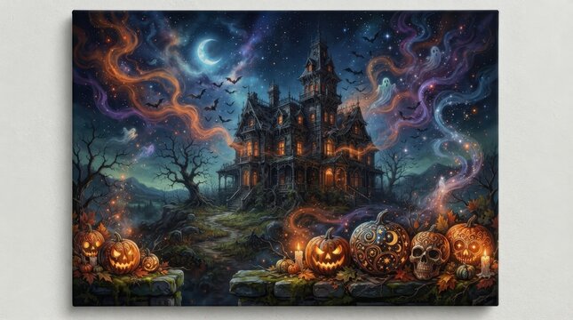 Haunted Castle Canvas Art Picture in Dark Forest