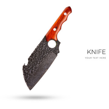 Big butcher chef knife isolated on white background.