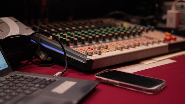 Professional Audio Mixing Console and Volume Controller in Recording Studio