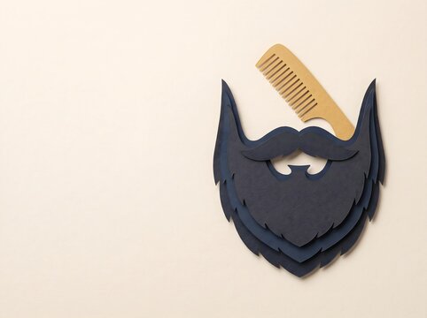 Barber shop paper art, black beard with comb, male grooming concept