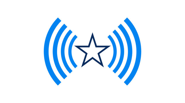 Blue star icon with wireless signal wave symbols