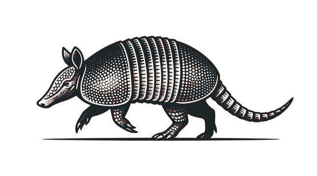 Stylized armadillo vector illustration featuring intricate line work and artistic textures on a clean white backdrop
