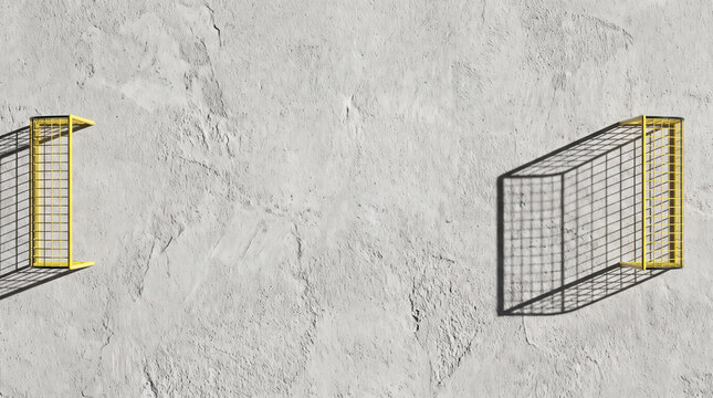 Soccer neighborhood street goal shadow concrete wall urban sport. Children play football sport game. urban neighbourhood community recreation, friends team friendship ball