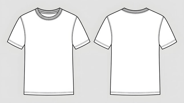 Blank t-shirt flat sketch with collar detail, crew neck template