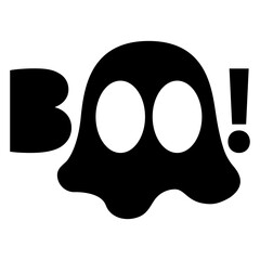 Fototapeta premium Logo con fantasma para felicitaciones y tarjetas de Halloween. Icono con dibujo sencillo con la silueta de un fantasma con palabra Boo con ojos en lugar de letra O