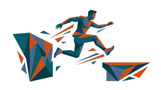 Man Jumping Over Geometric Obstacle Vector Art