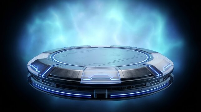 Futuristic Technology Platform with Glowing Energy Background Effect