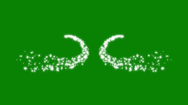 shimmering star line path on green background, White glitter sparkles trail, glowing glittering trail animation, twinkle stars, fairy dust shimmer line, glowing light effect. 4k video