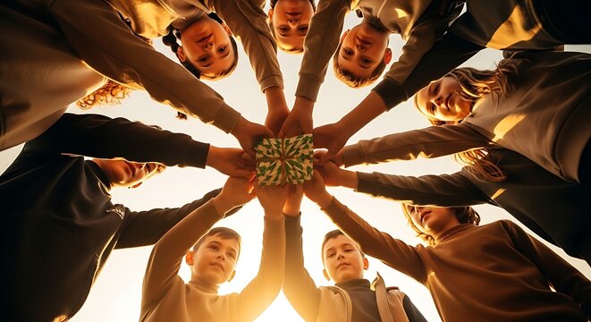 Diverse group of people joining hands in unity and solidarity