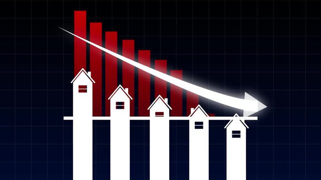 Declining Real Estate Market and Falling Property Values Shown by Shrinking Homes and a Steep Downward Trend, Reflecting Lower Prices, Weak Demand, Financial Risk, and Economic Pressure
