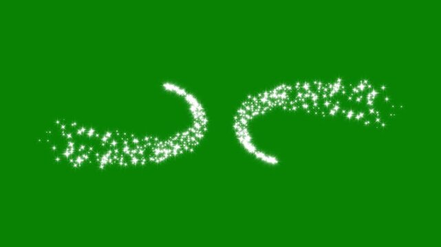 Glitter line transition animation, glitter sparkle path white twinkling stars line, fast glittering star lines, twinkling dust. sparkle dust line motion on green screen seamless loop 4k animation.