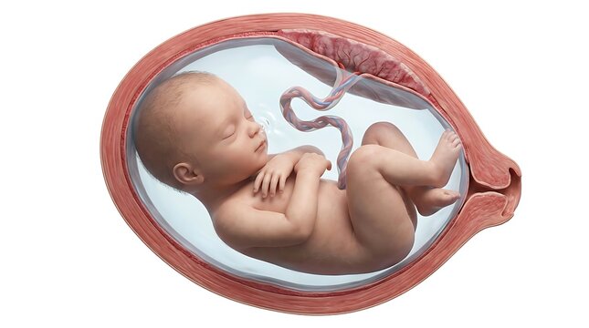 Fetus Inside Amniotic Sac Inside Uterus Medical Illustration