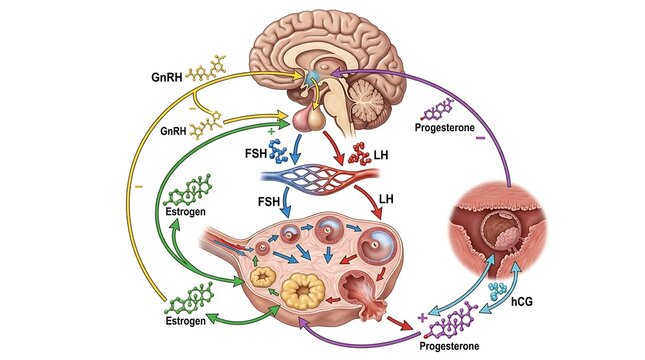 Human Female Hormonal Cycle and Reproduction Process Illustration