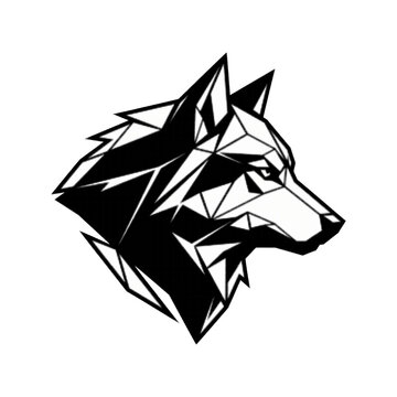 Geometric Low Poly Wolf Head Silhouette Halftone Art on Transparent Background. Retro Pop Art Low Poly Wolf Illustration on Transparent Background.