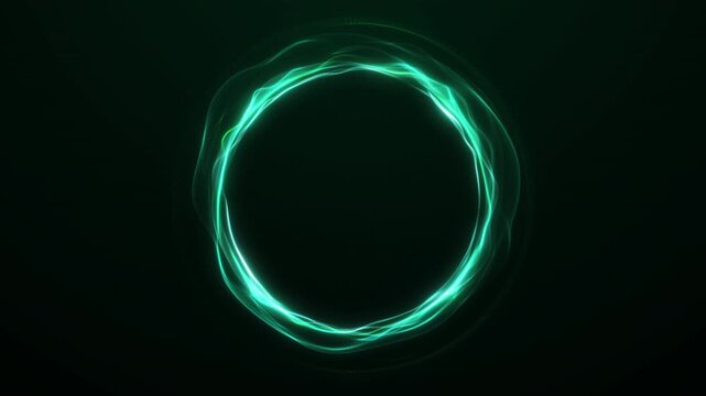 Green neon energy ring pulses on a dark futuristic background, forming a clean circular frame for abstract tech motion in seamless 4k 60fps.