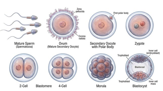 Human Fertilization And Early Embryo Development Stages Diagram