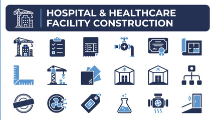 Obraz premium Medical Clinic and Hospital Building Infrastructure Engineering Vector Icon Set