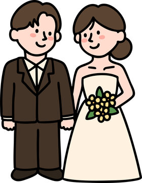 Cute wedding couple for invitation card design, bride and groom vector illustration