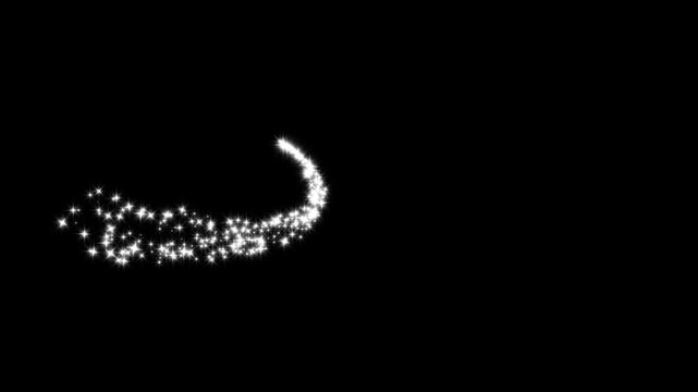 Luxury white glitter sparkle animation. magical sparkle dust, glitter sparkle starline circle animation, shining sparkle motion on black screen, glitter line stars, magic dust, pixie dust path,4k.