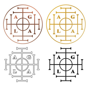 AGLA Mystical Talisman Symbol Collection, Four Variations of Occult Sacred Geometry on Transparent Background PNG