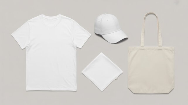 White apparel and accessories mockup set on gray