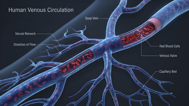 Human Vein Anatomy with Blood Flow and Venous Circulation