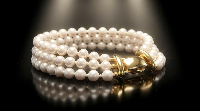 Triple strand pearl bracelet with gold clasp