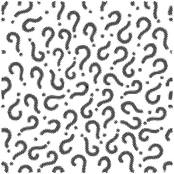 Question marks seamless pattern vector illustration featuring repeated black symbols scattered across a clean white backdrop suitable for web design elements creative backgrounds educational resources