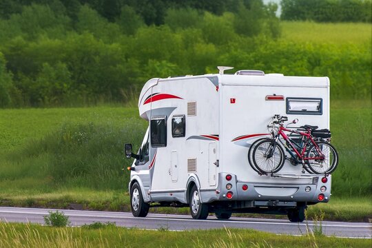 Traveling motorhome with bikes attached rear