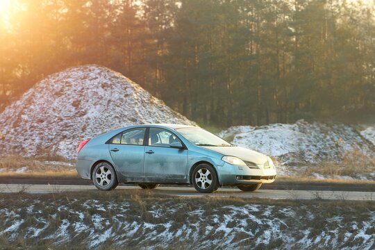 Four-wheel drive car on winter road