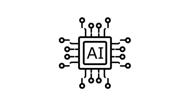 Minimal Outline AI Processor Chip Icon Animation, Clean Loop, 4K Futuristic Tech Stock Footage