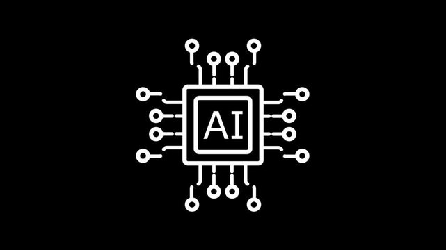 Minimal Outline AI Processor Chip Icon Animation, Clean Loop, 4K Futuristic Tech Stock Footage