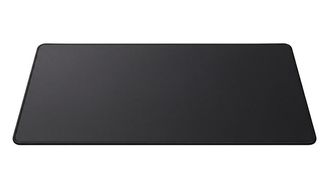 Minimalist black desk mat, sleek rubber mousepad for office workspace, professional gaming surface with rounded corners isolated PNG with Transparent Background