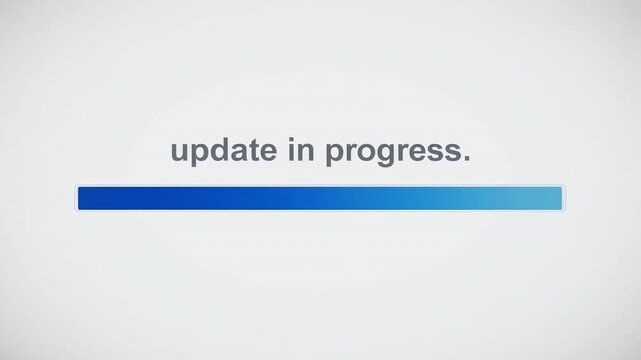 Loading bar animation with blue progress indicator during digital update process on white background