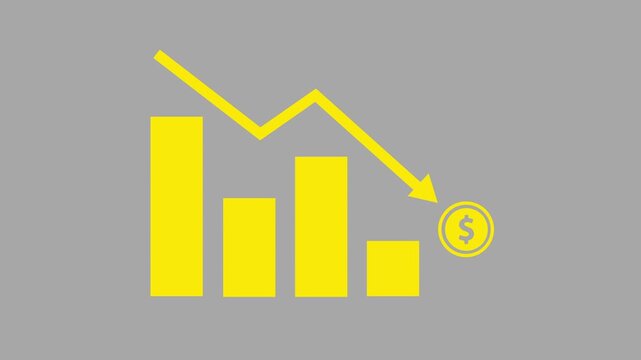 Financial Loss Chart Line Icon. Animated line art graph showing downward trend and dollar coin for bankruptcy price drop and market loss animation. business loss concept animation
