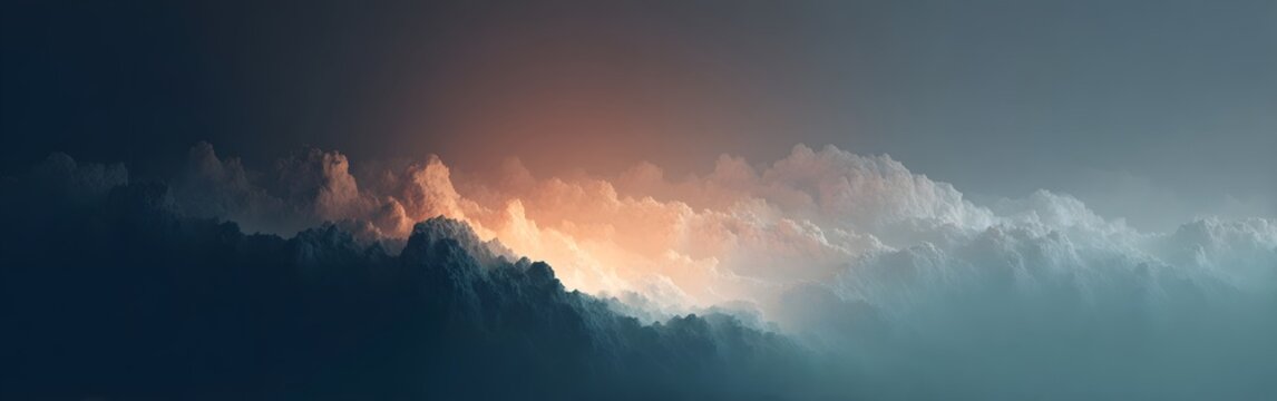 Abstract ethereal glowing mountain landscape and submerged volcanic vent in surreal fantasy setting for cinematic ultra-wide website hero banners
