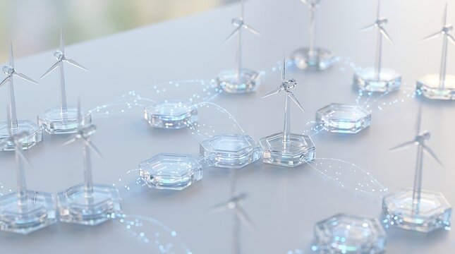 Digital wind turbine network representing sustainable renewable energy technology infrastructure
