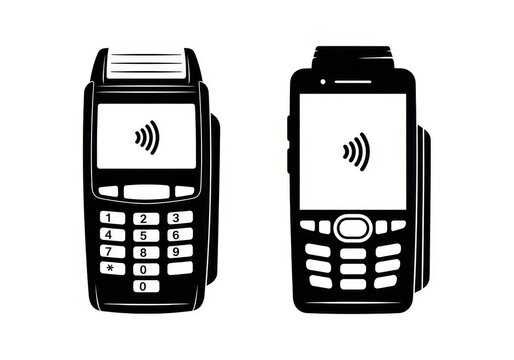 POS Terminal Icons Set for Contactless Payment and Credit Card Transactions, Vector Illustration of Payment Devices